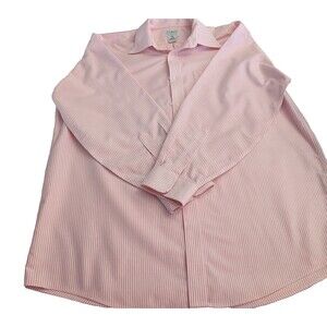LL Bean Traditional Fit 16.5-33 Pink and White Stripe Button Front Shirt